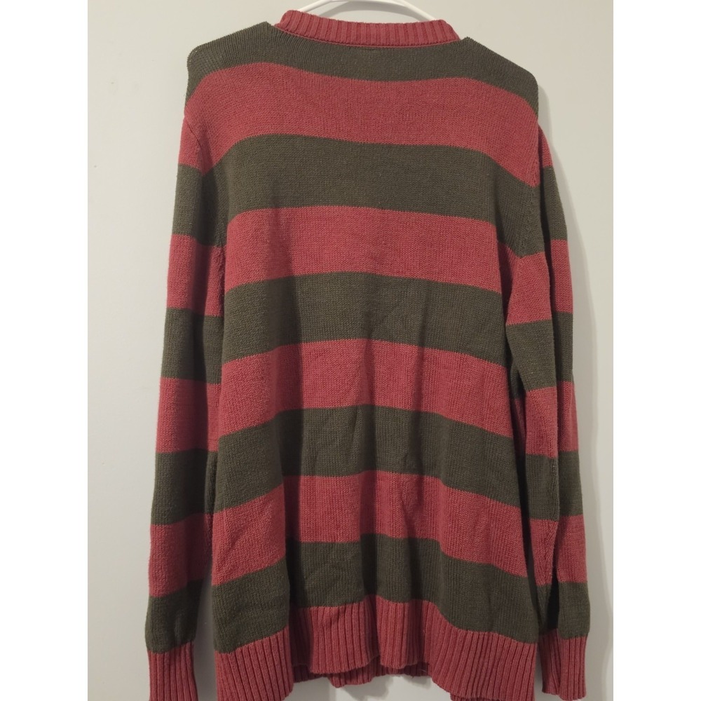 Nightmare On Elm Street Freddy Krueger Sweater L Burgundy Green Stripe Spirit - Picture 6 of 6